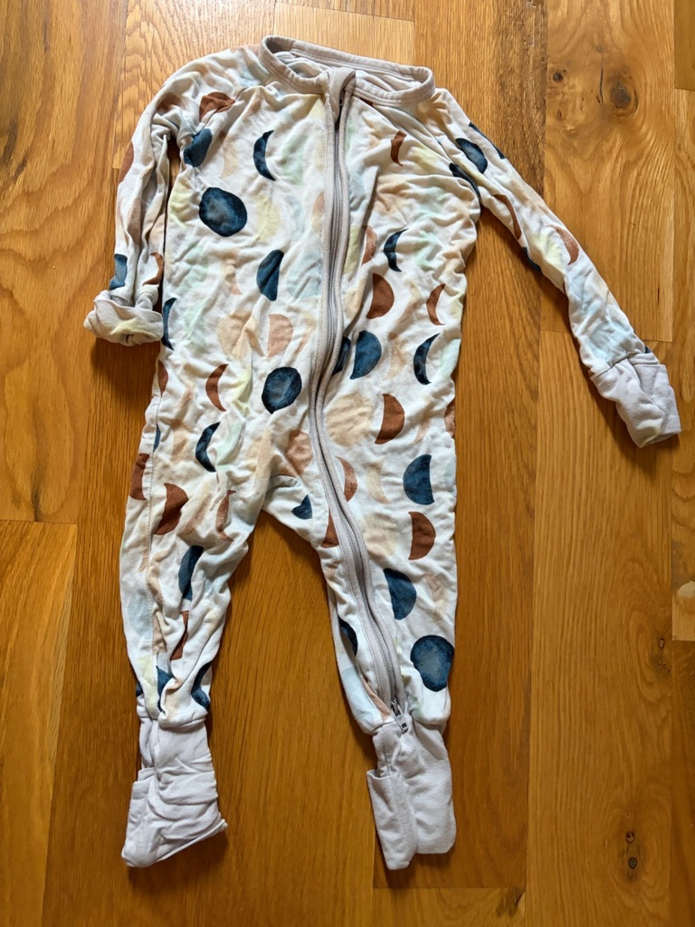 Little Sleepies Cream Footie with Blue and Brown Moon Print